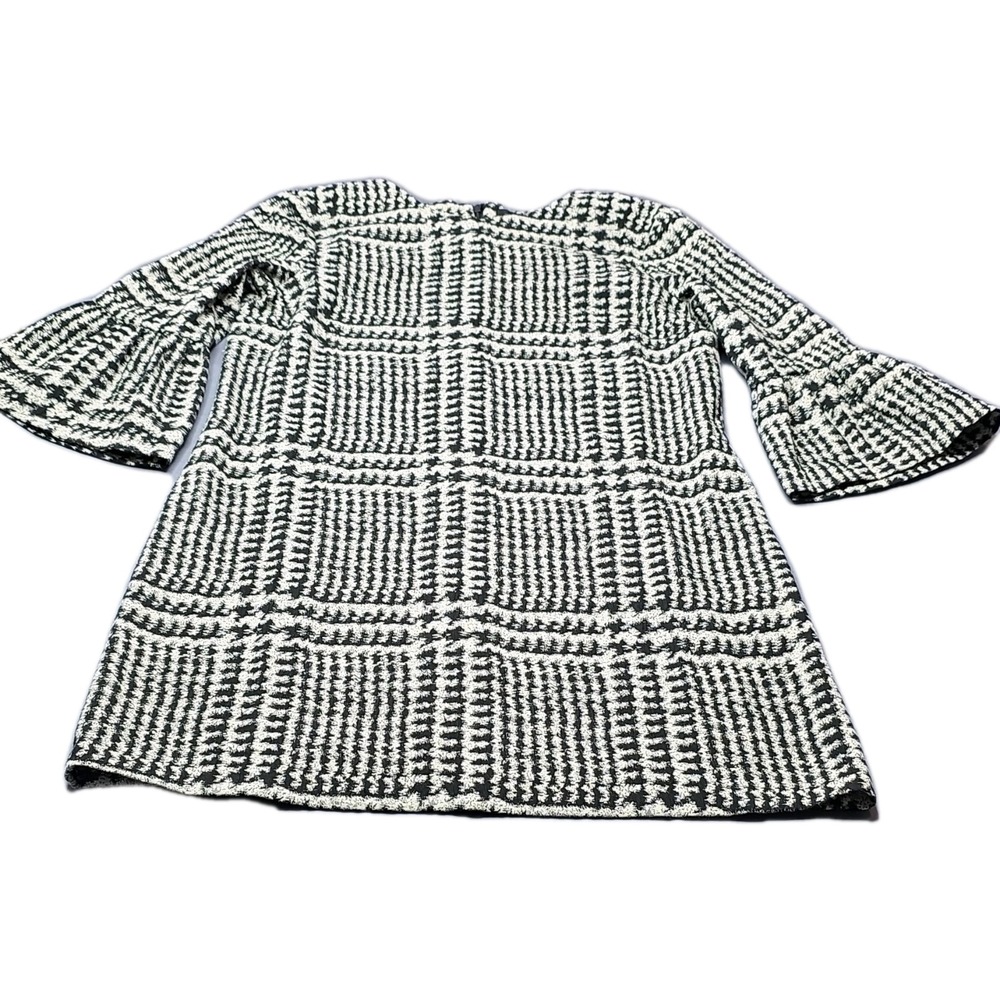 Zara Woman Black White Houndstooth Knit Bell Sleeve Shift Dress Size S‎